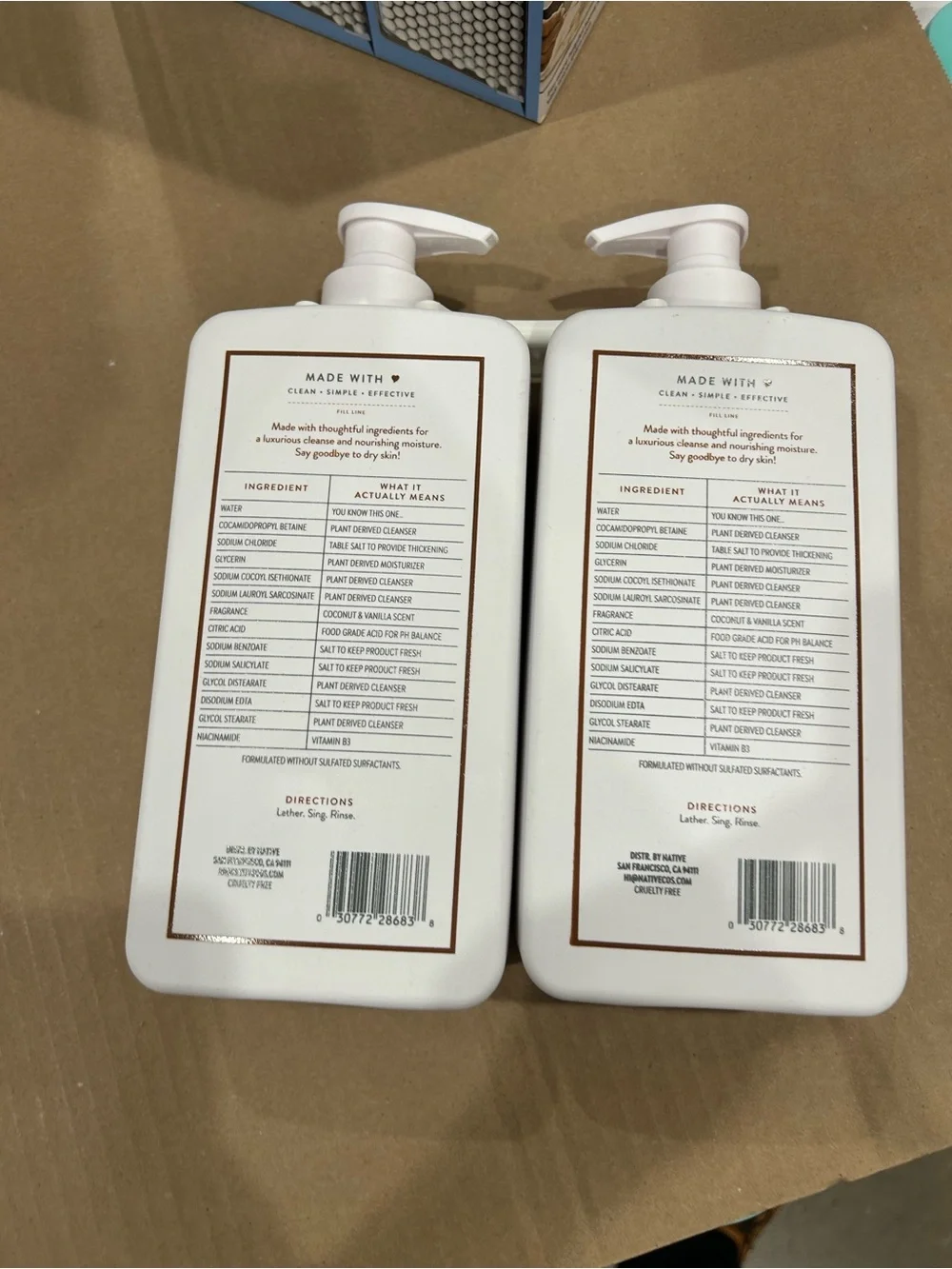 Native Nourishing Body Wash Coconut & Vanilla - White with Brown Text duo pack